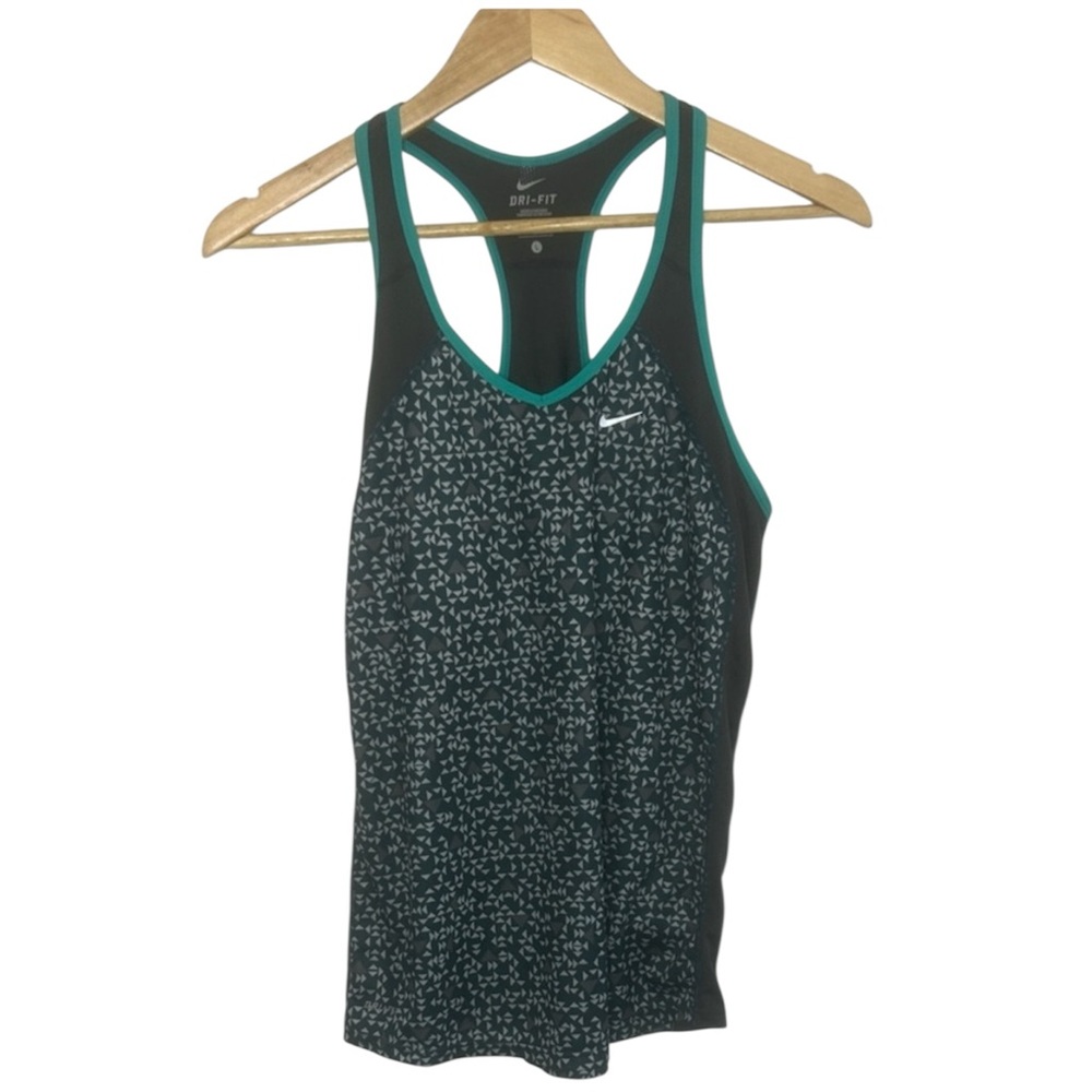 Nike Women's Blue and Green Patterned Racerback Tank Top Large